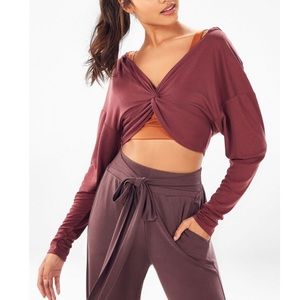 Fabletics Liv Twisted Front Hooded Crop Top